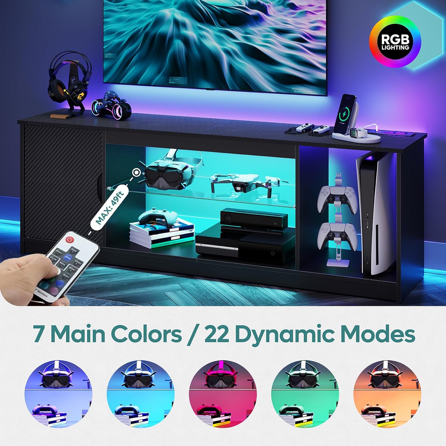 TV Stand with Power Outlets Ga - огляд і ціна Gaming Console Room