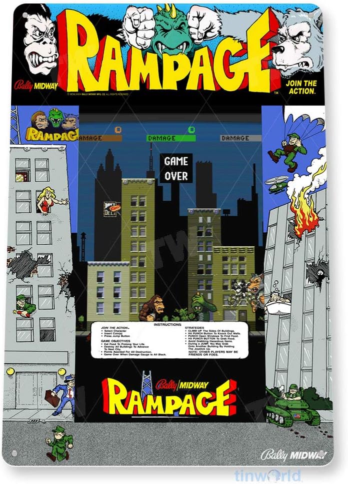 TIN SIGN Rampage Arcade Sign G - огляд і ціна Gaming Console Room